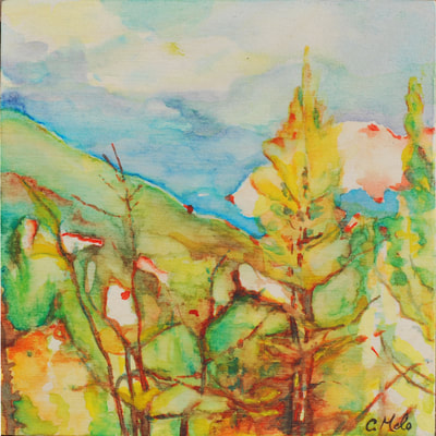 Celina Melo Commissioned artwork, Larsh Valley, watercolour on birch wood panel